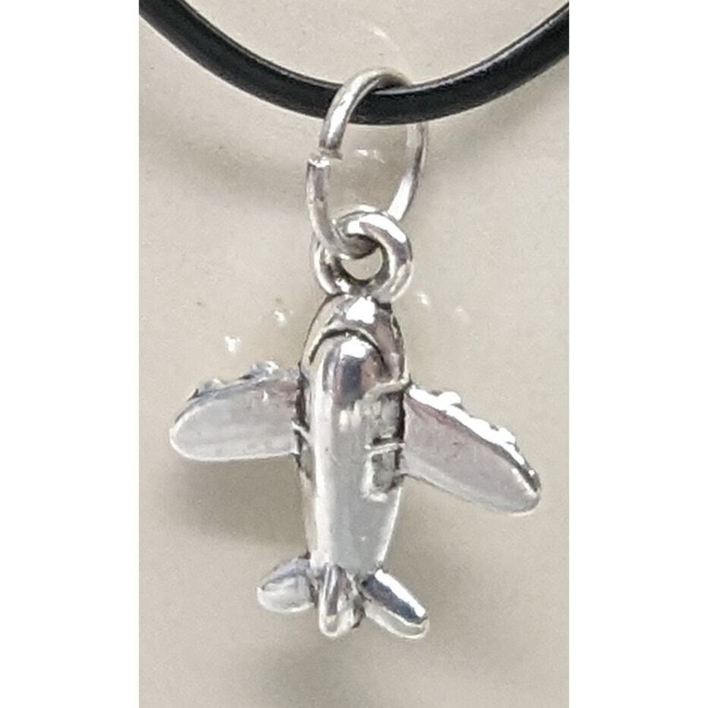 SilverTone Charm Pendant Jet Plane Airplane Airliner AirCraft Tiny Stewardess
